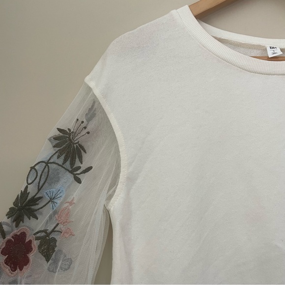 NORDSTROM BP Sweater Top Sheer Mesh Floral Embroidered Sleeves Womens Small - Picture 4 of 8
